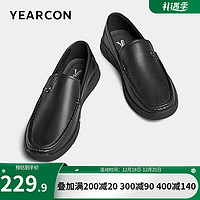 YEARCON 意尔康 男鞋 皮鞋男冬牛皮套脚商务休闲鞋男舒适低帮一脚蹬 黑色 41