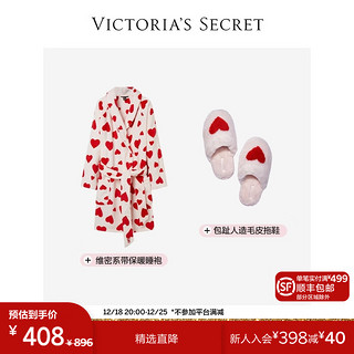VICTORIA'S SECRET 时尚保暖舒适系带睡袍家居服拖鞋套装 浪漫之心 XS/S+L（39-40）