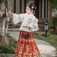 STORYBROOKE汉服女童2024冬款加绒唐装公主超仙襦裙女孩古风加厚拜年服套装 明珠-加绒款 160