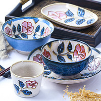 lucky lychee 日本美濃燒陶瓷餐具藍赤花飯碗壽司菜盤碟子缽面湯碗