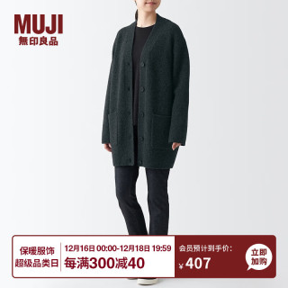 無印良品 MUJI 無印良品  女式 牦牛绒混羊毛 V领开衫 中长款针织毛衣秋冬 BAM21A2A 炭灰色 M