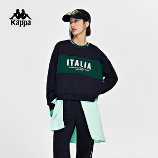 Kappa 卡帕 复古运动套头衫2023女短款针织卫衣拉绒字母长袖K0D82WT05 暗夜蓝黑-906 L