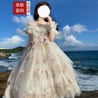 艾诺黛 洛丽塔裙子正新品lolita吊带连衣裙花嫁刺绣甜美jsk 生成色裙子+珍珠肩带+胸前蝴蝶结 M