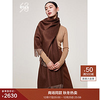 鄂尔多斯1980纯羊绒水纹双层披肩女围巾保暖舒适 深棕 180cmX70cm