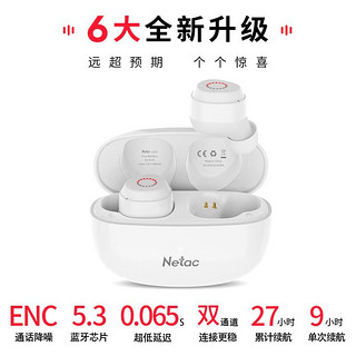 Netac 朗科 LK55 真无线入耳式降噪蓝牙耳机 音乐游戏运动耳机 安卓苹果手机通用 米白色