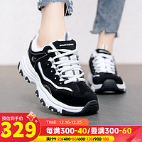 斯凯奇（SKECHERS）女鞋23官网秋季纯黑熊猫鞋减震休闲鞋厚底老爹鞋透气运动鞋 黑白色-BKW 36.5