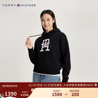 TOMMY HILFIGER女休闲通勤刺绣字母合身连帽抓绒卫衣WW0WW40839 藏青色DW5 XS