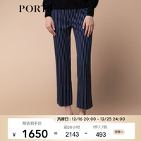 PORTS宝姿秋冬新品女装九分裤竖条纹西裤SM9P008NFF081 丈青条纹