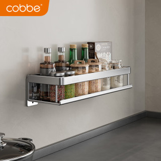 卡贝（cobbe）厨房置物架调料架壁挂式304不锈钢免打孔多功能厨具用品收纳架 【304不锈钢】置物架40cm