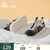 匹克童鞋男童跑步鞋儿童皮革面运动鞋冬大童鞋防水溅 黑色/米白 32码