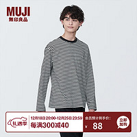 无印良品（MUJI） 男式 天竺织 圆领长袖T恤 男士 打底衫 男款 AB1MLA4S 黑色条纹 S (165/84A)