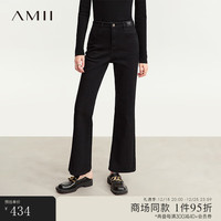 AMII复古风休闲微喇叭裤棉质牛仔裤女显瘦长裤黑色裤子 黑色 155/64A/S