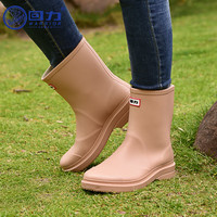 回力雨鞋女时尚雨靴户外雨天防水不易滑水鞋耐磨胶鞋水靴6023卡其39