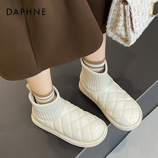 达芙妮（DAPHNE）雪地靴女款加绒加厚底保暖棉鞋面包鞋靴子女短靴 米色 40