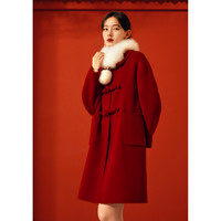 中国风红色呢子大衣冬季女款高级感外套加厚过年战袍
