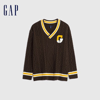 Gap女装冬季2023LOGO学院风V领针织衫836248时尚宽松休闲毛衣 深棕色 155/76A(XS)亚洲尺码