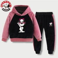 SNOOPY 史努比 女童春装套装2023金丝绒印花宽松中小童卫衣洋气两件套