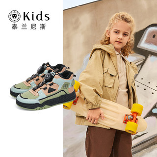 泰兰尼斯KIDS冬季加绒保暖休闲鞋女童旋钮扣运动鞋防滑板鞋潮 绿/杏/蓝 31码 适合脚长19.0cm