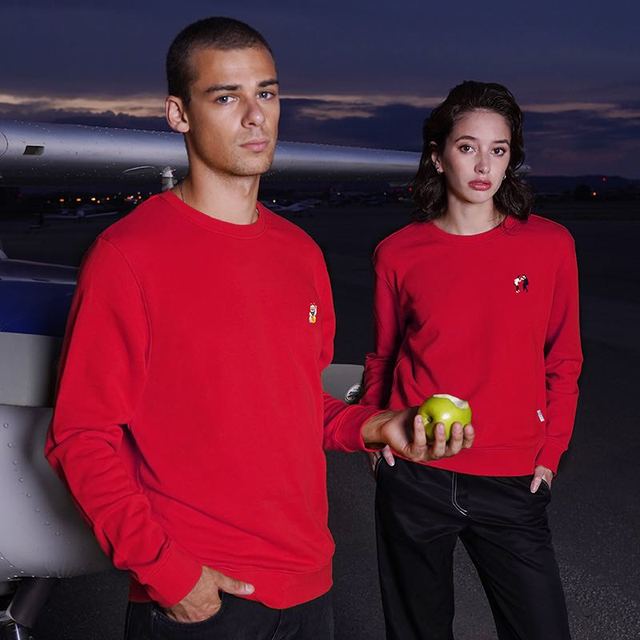 A-dam Underwear 圣诞节礼物高档卫衣长袖T恤纯棉情侣装男女通穿春运动时尚打底衫 热辣红唇（修身款） S