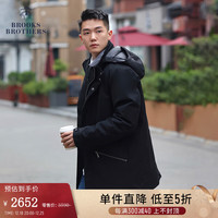 布克兄弟(BrooksBrothers)男士23可拆卸帽子纯色鸭绒羽绒服外套 0004-黑色 S
