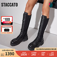 STACCATO 思加图 英伦风马丁靴长靴高筒靴粗跟女靴子S4721DG3 街头黑（单里） 37