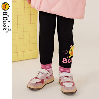 B.Duck【加绒】小黄鸭童装女童裤子冬款加厚打底裤儿童弹力运动裤 黑色 150cm