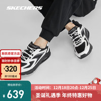 SKECHERS 斯凯奇 男士运动休闲鞋厚底缓震时尚透气网面鞋183079 黑色/白色/BKW 43