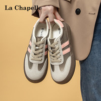 La Chapelle拉夏贝尔女鞋德训鞋女加绒可选冬季女鞋百搭休闲小白鞋厚底保暖板鞋子女 金粉 四季款 37