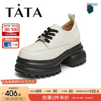 他她(TATA)英伦风厚底小皮鞋女复古减龄深口单鞋2024春DWCT1AM4 白色 39