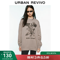UR冬女装时尚宽松休闲百搭图案经典圆领卫衣UWV430143 卡其灰 S