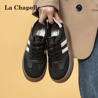 La Chapelle拉夏贝尔女鞋德训鞋女加绒可选冬季女鞋百搭休闲小白鞋厚底保暖板鞋子女 黑色 四季款 37