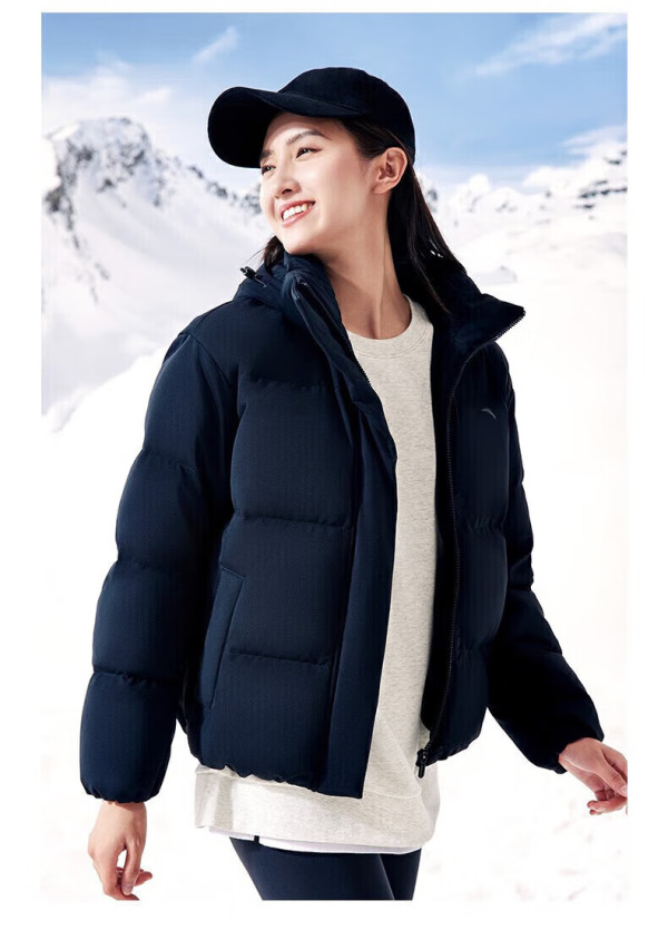 anta安踏短款连帽羽绒服女鸭绒保暖外套防风上衣女装薇薇紫3s女160