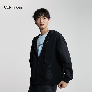 Calvin Klein Jeans秋冬男士休闲简约刺绣加绒宽松连帽拉链开衫卫衣40HM259 BAE-太空黑 S