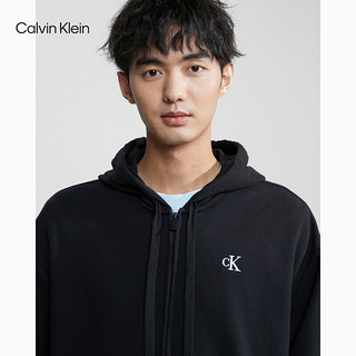 Calvin Klein Jeans秋冬男士休闲简约刺绣加绒宽松连帽拉链开衫卫衣40HM259 BAE-太空黑 S