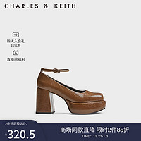 CHARLES & KEITH CHARLES&KEITH23;冬复古腕带厚底粗跟高跟单鞋CK1-60920355 Brown棕色 34