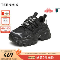 TEENMIX 天美意 鞋子女商场同款厚底时尚老爹鞋休闲鞋女2024春 黑色(薄绒) 39