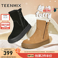 TEENMIX 天美意 靴子女经典复古加绒雪地靴保暖休闲百搭女靴2023冬NXD62DD3 黑色 38