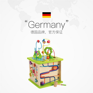 德国Hape儿童早教玩具绕珠串珠五合一游戏盒男女孩