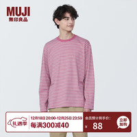 無印良品 MUJI(無印良品 ) 男式 天竺织 圆领长袖T恤 男士 打底衫 男款 AB1MLA4S 烟熏粉色条纹 L (175/100A)
