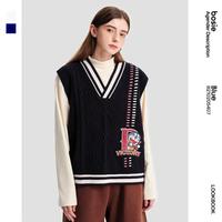 bosie【哆啦A梦】趣味V领撞色针织马甲男女同款秋冬休闲毛织背心