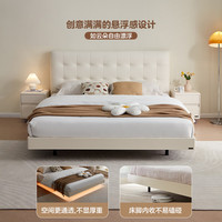全友（QUANU）奶油风悬浮床双人床现代简约家具带感应灯软靠板式床 【生态欧皮】1.5m床+169床垫