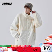 古由卡(GUUKA)山系户外不规则拼接摇粒绒棉衣男潮 冬季保暖棉服外套宽松 米白 S