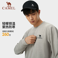 88VIP：CAMEL 骆驼 抓绒长袖T恤男士2023秋冬季新款套头圆领华夫格上衣宽松卫衣