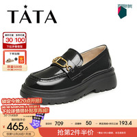他她（TATA）英伦风厚底乐福鞋女一脚蹬小皮鞋2024春商场同款7PJ32AA4 黑色 37