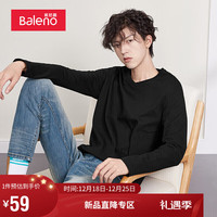 Baleno 班尼路 长袖t恤男纯色V领休闲百搭上衣 00A纯黑 L