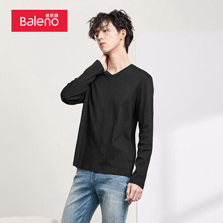 Baleno 班尼路 长袖t恤男纯色V领休闲百搭上衣 00A纯黑 L