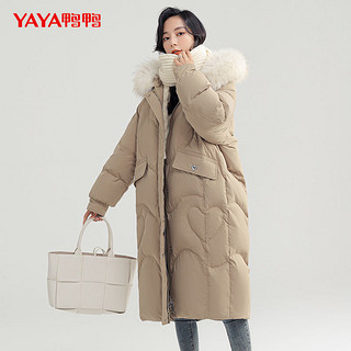 鸭鸭长款羽绒服女2022年冬季加厚貉子大毛领韩版保暖外套设计