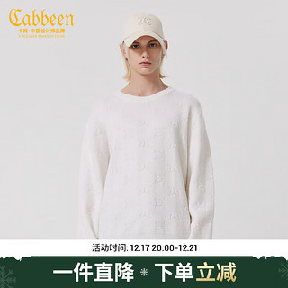 Cabbeen 卡宾 男装满身LOGO提花针织衫23冬毛衣A2234107006 米白色12 48/170/M