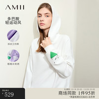 AMII撞色几何绣花连帽落肩袖棉质卫衣女宽松休闲上衣 米白 155/80A/S
