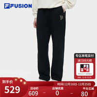 FILA FUSION斐乐潮牌针织长裤男2024春季时尚纯棉宽松运动裤 正黑色-BK 185/92A/XXL